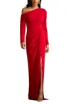 Tadashi Shoji Pleated One-shoulder Long Sleeve Crepe Gown
