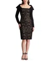 Tadashi Shoji Bodycon Lace And Crepe Dress In Black/nude