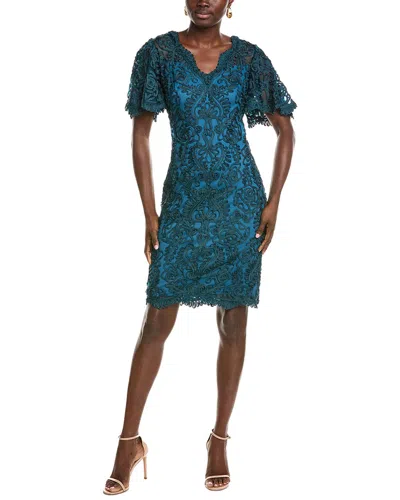 Tadashi Shoji Cim24647m Short Mother Of The Bride Lace Cocktail Dress In Blue