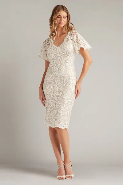 Tadashi Shoji Arnett Embroidered Flutter Sleeve Dress In White