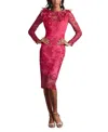 Tadashi Shoji Pleated Floral-embroidered Illusion Midi Dress In Pink