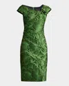 Tadashi Shoji Textured Jacquard Cap Sleeve Dress In Cactus