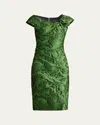 Tadashi Shoji Textured Jacquard Cap Sleeve Dress In Cactus