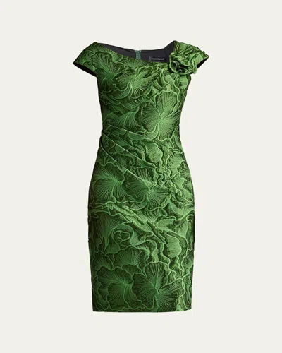Tadashi Shoji Asymmetric Floral Jacquard Dress In Cactus