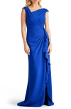 TADASHI SHOJI ASYMMETRIC NECK SIDE RUFFLE FIT & FLARE GOWN