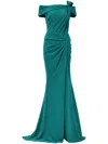 Tadashi Shoji Pleated Cold-shoulder Crepe Gown In Red