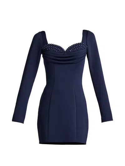 Tadashi Shoji Aza Beaded Long-sleeve Mini Dress In Blue