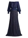 Tadashi Shoji Chu25415l Long Blouson Pleated Formal Evening Dress In Blue
