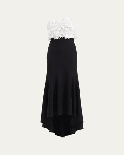 TADASHI SHOJI BALDWIN FLORAL APPLIQUE STRAPLESS GOWN