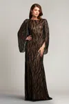 Tadashi Shoji Barrow Draped Cape Sequin Gown In Brown