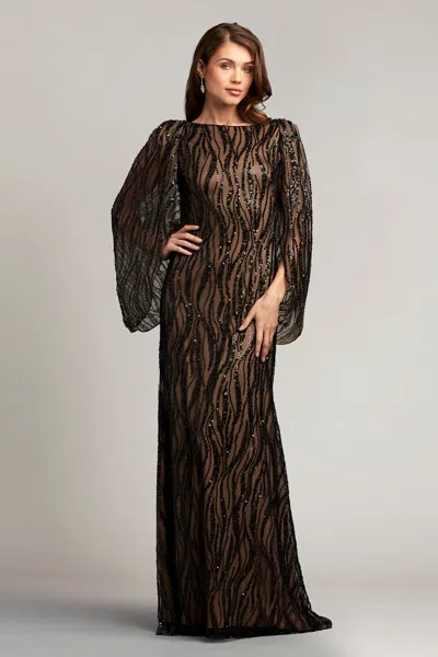 Tadashi Shoji Barrow Draped Cape Sequin Gown In Brown