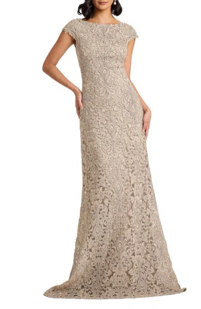 Tadashi Shoji Hoyt Lotus Embroidered Tulle Gown In Neutral