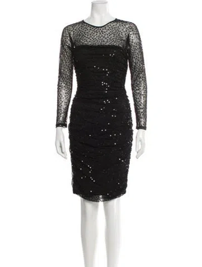 Pre-owned Tadashi Shoji Bateau Neckline Knee-length Dress In Black