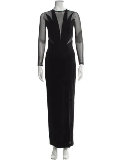 Pre-owned Tadashi Shoji Bateau Neckline Long Dress In Black