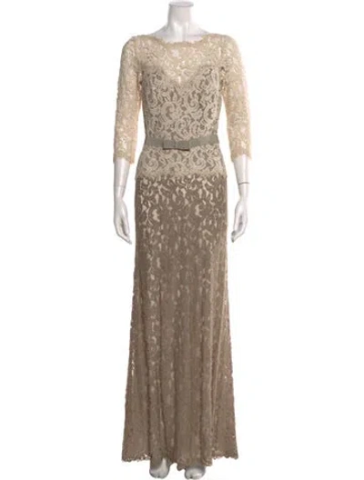 Pre-owned Tadashi Shoji Bateau Neckline Long Dress In Neutral