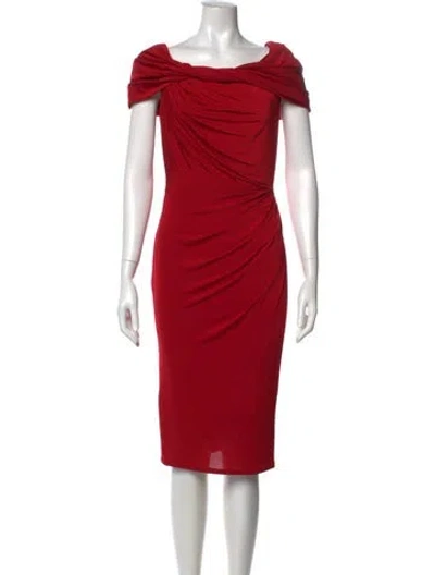 Pre-owned Tadashi Shoji Bateau Neckline Midi Length Dress In Red