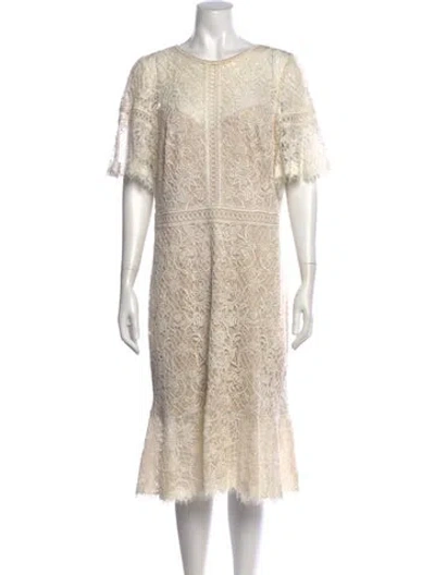 Pre-owned Tadashi Shoji Bateau Neckline Midi Length Dress In White