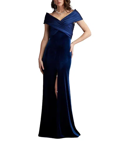 Tadashi Shoji Baxter Portrait Collar Gown In Navy