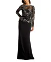 Tadashi Shoji Textured Crepe Paillette Embroidered Gown In Bk/sl