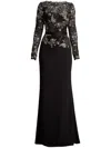Tadashi Shoji Textured Crepe Paillette Embroidered Gown In Schwarz
