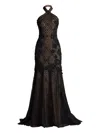 Tadashi Shoji Embroidered Sequin Lace Halter Neck Gown In Brown