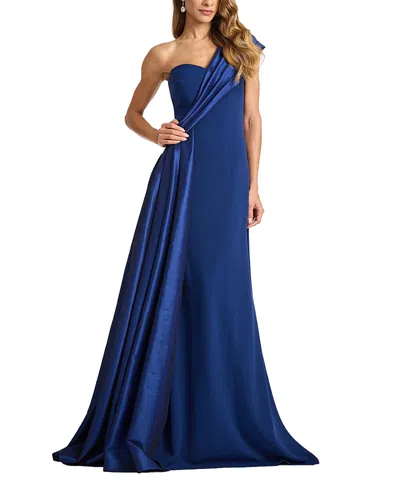 Tadashi Shoji One-shoulder Draped Crepe Gown In Blue