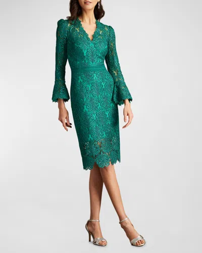 Tadashi Shoji Bell-sleeve Sequin Lace Dress In Pine