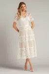 Tadashi Shoji Belline Embroidered Chiffon Midi Dress In White