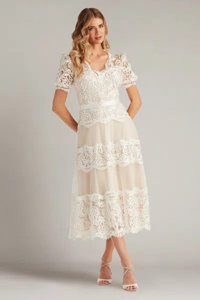 Tadashi Shoji Belline Embroidered Chiffon Midi Dress In White
