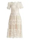 Tadashi Shoji Belline Lace Ribbon Midi Dress In White