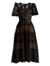 Tadashi Shoji Belline Embroidered Chiffon Midi Dress In Black