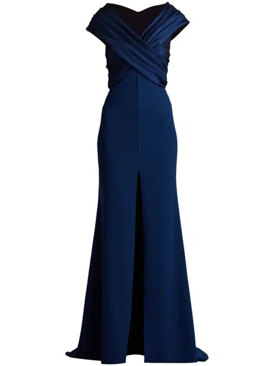 Tadashi Shoji Benz Pleated Gown In Navy