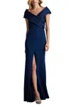 Tadashi Shoji Pleated Bodice Off Shoulder Gown