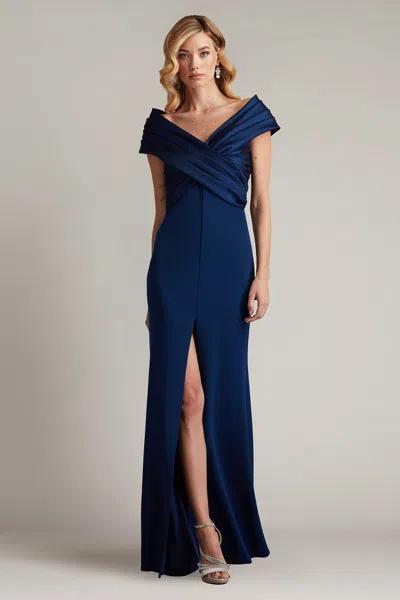 TADASHI SHOJI BENZ PLEATED PORTRAIT COLLAR GOWN