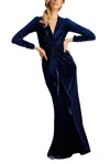 Tadashi Shoji Bevan Velvet Waterfall Drape Gown