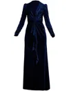 Tadashi Shoji Knot Front Long Sleeve Velvet Gown In Blue