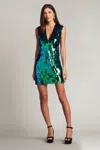Tadashi Shoji Birdie Sequin Fringe Mini Dress In Green