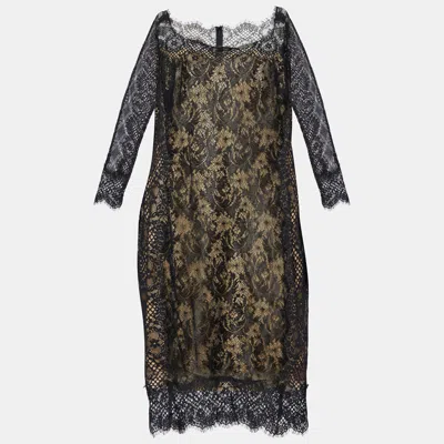 Pre-owned Tadashi Shoji Black Lace Long Sleeve Sheath Dress L