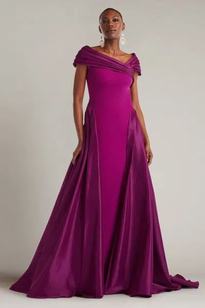 Tadashi Shoji Blanka Draped Contrast Taffeta Ball Gown In Purple