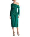 Tadashi Shoji One-shoulder Long Sleeve Crepe Cocktail Midi Dress In Green