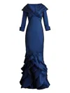 Tadashi Shoji Cy25479l Formal Long Ruffle Evening Dress In Blue