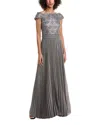 Tadashi Shoji Plus Size Off-shoulder Pleated Sequin Lace Gown In Gray