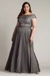 Tadashi Shoji Bode Sequin Embroidered Lace And Tulle Gown In Gray
