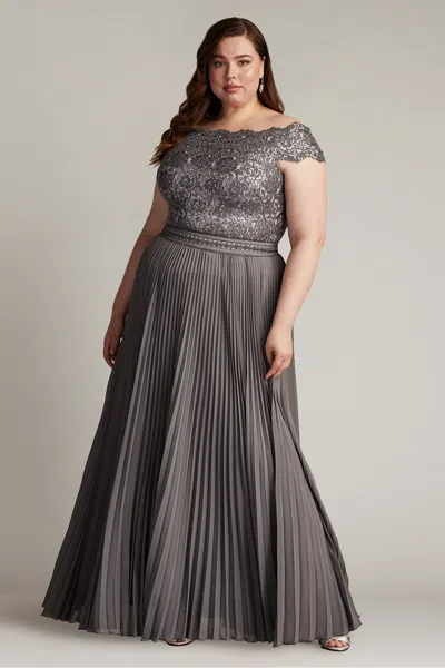 Tadashi Shoji Bode Sequin Embroidered Lace And Tulle Gown In Gray