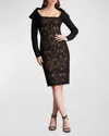 Tadashi Shoji Bodycon Lace And Crepe Dress In Blacknude