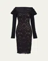 Tadashi Shoji Bodycon Lace And Crepe Dress In Blacknude