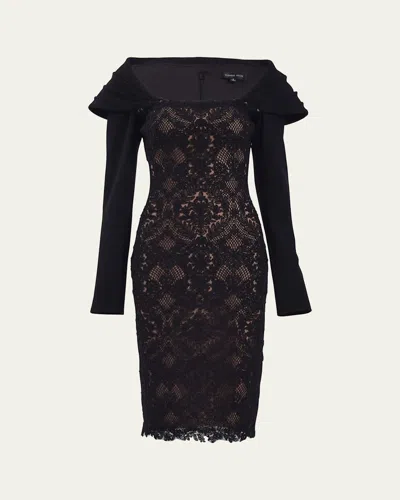 Tadashi Shoji Bodycon Lace And Crepe Dress In Black