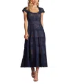 Tadashi Shoji Pintuck Pleat Embroidery Detail Cocktail Midi Dress In Blue