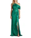 Tadashi Shoji Boise Metallic Waterfall Flounce Gown In Green