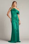 Tadashi Shoji Boise Metallic Waterfall Flounce Gown In Green